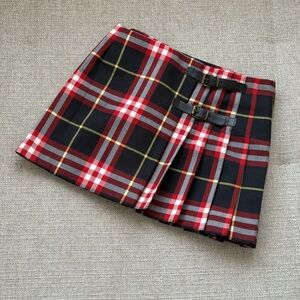 Burberry Wrap Skirt Classic Pattern Leather buckle straps Girls 6 Wool Pleated